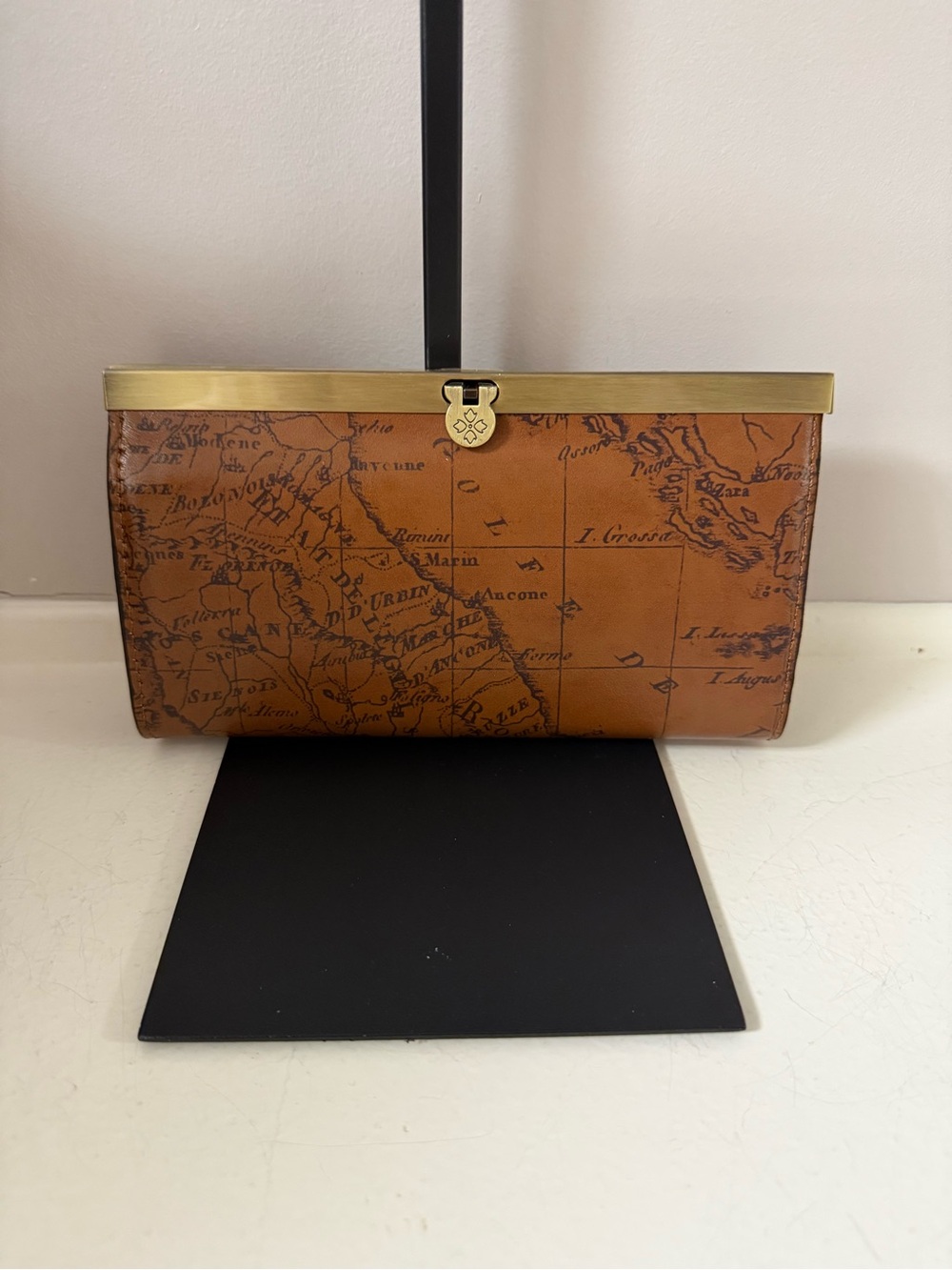 Patricia Nash Tan Map-Print Leather Wallet with Brass Trim! Excellent Condition!